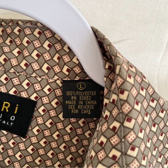 Bogari Studio Italy Button Up CasualLong Sleeve Shirt Patterned Taupe Size Large - Picture 5 of 8